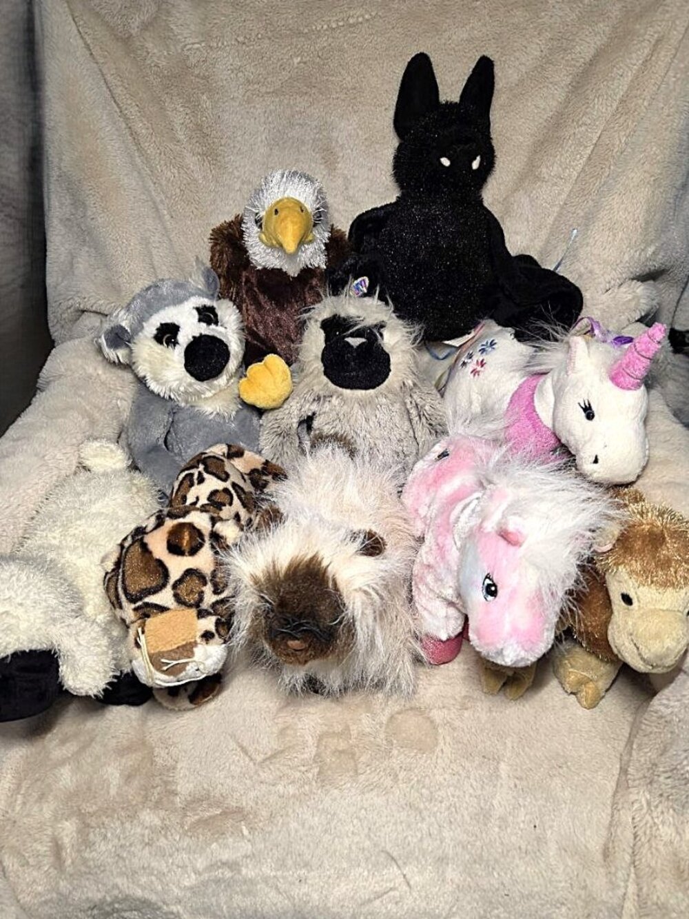 Lot of 10 Webkinz Plushes No Codes - Bat Sheep Eagle Camel Cat Horse Unicorn ++